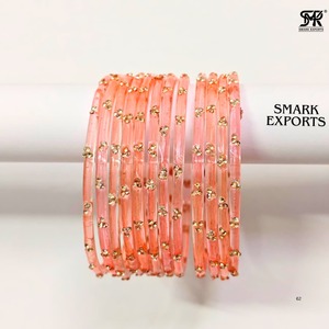 Stylish Peach Glass <b>Bangles</b> Set Gold Stone Studded <b>Indian</b> Traditional Chudi Bridal Jewelry Elegant Women Fashion Bracelet <b>bangle</b> - Product Image 2