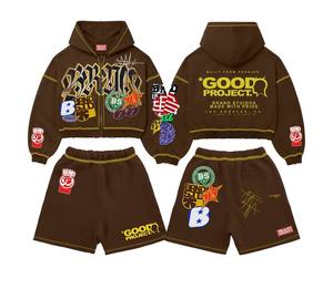 Ensembles Homme 2026 TAHAD OEM&ODM Personnalisables avec Logo – Shorts Molletonnés Hiver Épais Effet Délavé et Vieilli & Sweats à Capuche Entièrement Zippés - Product Image 3