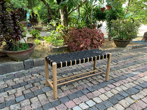 Modern Scandinavian Outdoor Solid Wood <b>Bench</b> Black Woven <b>Seat</b> Weather Resistant for Garden Patio Balcony Outdoor Furniture - Product Image 3