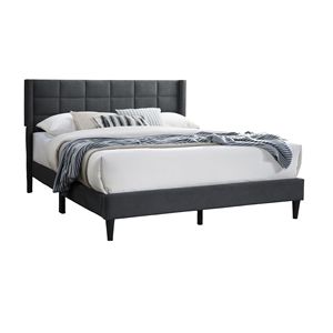 Elegante Letto Moderno Queen Size con Testiera in Lino Spazzolato Color Carbone, Design a Cassettone Imbottito - Product Image 2