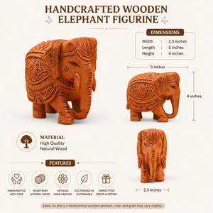 Figurine d'éléphant en bois artisanale |   Statue d'éléphant sculptée décorative |   Décoration de table artisanale en bois pour la maison, Diwali, mariage - Product Image 5