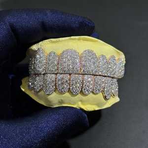 Grillz en argent sterling 925 plaqué rhodium, serti de diamants ronds VVS, style hip-hop, bijoux de luxe, pour homme et femme. - Product Image 2