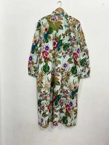 Vestido Kurti de Algodón Hecho a Mano: Túnica Boho con Estampado Floral Tropical - Product Image 6