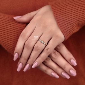 Round Cut Diamond Engagement Ring 14K Gold Dainty Three Stone Ring Minimalist Bridal Ring Slim Stackable Promise Gift For Her - Product Image 5