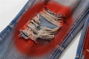 Jeans de Diseñador para Hombre BEST ROCK INTERNATIONAL, Estilo Hip Hop Pop con Estampado de Llamas, Corte Recto, 100% Algodón, Transpirables, Cintura Media, Verano, Personalizados - Product Image 6