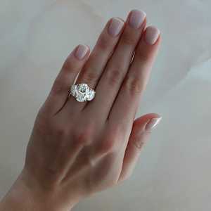 3 CT Oval IGI Lab Grown Diamond Three Stone <b>Ring</b> 10K 14K 18K Solid Gold 925 Silver Half <b>Moon</b> Accent Engagement <b>Ring</b> Wholesale - Product Image 6