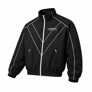 Custom Men Black Track Windbreaker <b>Jacket</b> Lightweight <b>Zip</b> <b>Up</b> Sports Training <b>Jacket</b> Premium Polyester Casual Outdoor Wear OEM - Product Image 2