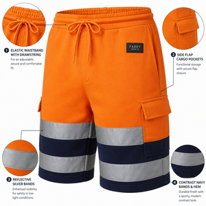 Shorts de travail haute visibilité, shorts cargo réfléchissants, pantalons de sécurité pour la construction avec ceinture élastique - Product Image 5