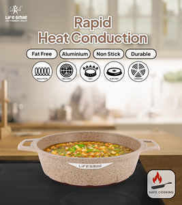 Casserole peu profonde antiadhésive premium avec revêtement en granit, couvercle en verre à bords en silicone et base à induction - Product Image 5