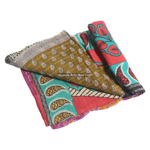 Manufacturer Vintage Handmade Patchwork Bedspread Indian Reversible Hand Stitched Heavy <b>Throw</b> Old Sari Blanket Patch Work Heavy - Product Image 2