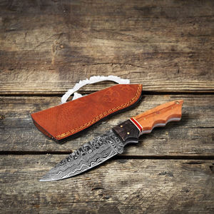 MORTAL SAGA al aire libre nuevo Camping Damasco acero hoja fija cuchillo de caza Funda de cuero 1 año de garantía servicio OEM para - Product Image 1