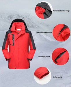 Men Mountaineering <b>Jacket</b> Waterproof Windproof Hooded Outdoor Hiking Climbing Detachable Hood Coat Red <b>Black</b> - Product Image 1