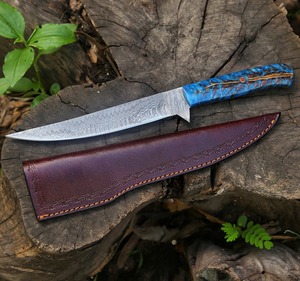 Cuchillo de Filetear Damasco de Alto Contenido de Carbono, Ecológico, Hecho a Mano, Venta al Por Mayor 2025, Logotipo Personalizado Disponible, Mango de Resina, Funda de Cuero - Product Image 1