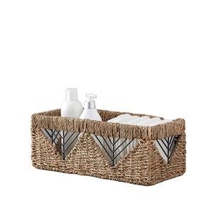 Handmade Seagrass Basket with Black Metal Accents Ideal for Bathroom Countertop <b>Storage</b> Stylish and Durable Organizer - Product Image 1