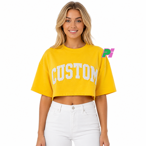 Camiseta Corta para Mujer, Personalizada con Bordado de Letras, Cuello Redondo, Manga Corta, Corte Holgado, Informal, Primavera Verano, 100% Algodón - Product Image 1