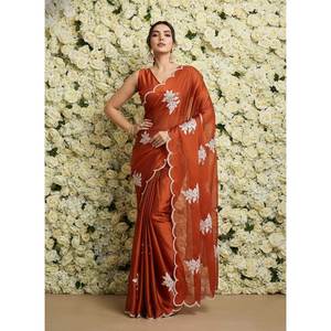 Sari de soirée avec broderie, sequins et bordure ajourée - Product Image 3