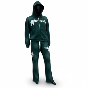 Ensemble de survêtement Blossom à capuche zippé unisexe, streetwear, couleur dégradée, molleton de coton, coupe ample, automne - Product Image 5