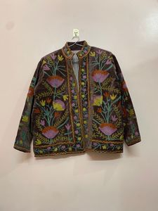 Boho Jacket, Hand-Embroidered Jacket, Velvet Suzani Jacket, Blue Pink Jacket, Bohemian Style Coat, <b>Winter</b> Fashion, Handmade Gift - Product Image 2