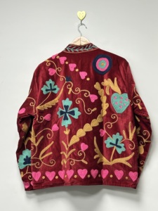 100% Cotton Woven Suzani Embroidery Floral Pattern Reversible Eco-Friendly <b>Velvet</b> Bomber Jacket Long Sleeves for <b>Women</b> Winter - Product Image 3