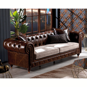 Canapé Chesterfield moderne de luxe 3 places en cuir véritable, canapé inclinable avec rembourrage en mousse, capitonnage profond, design élégant, coussins confortables - Product Image 3