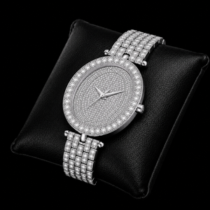 Montre-bracelet de luxe en acier inoxydable argenté, sertie de moissanite ovale, style Hip Hop, bijou de mode haut de gamme, collection - Product Image 3