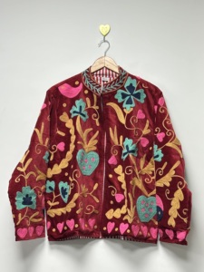 100% Cotton Woven Suzani Embroidery Floral Pattern Reversible Eco-Friendly <b>Velvet</b> Bomber Jacket Long Sleeves for <b>Women</b> Winter - Product Image 5