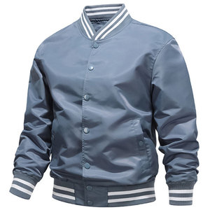 Men's Solid Color letterman Jacket With White Trim Collar And Cuffs Regular Fit Polyester Material Autumn Casual Wear - Product Image 6