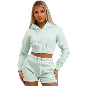 Venta al por mayor Crop Top Jogger Set Mujer Verano Personalizado Deporte 2 piezas Conjunto corto Ropa de mujer - Product Image 4