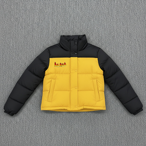 Chaqueta de Plumón Personalizada para Mujer, 90% Plumón de Pato Blanco, Estilo Parka, con Bloques de Color, Diseño de Parches, Corta, con Capucha, Acolchada, Cálida para Invierno - Product Image 4