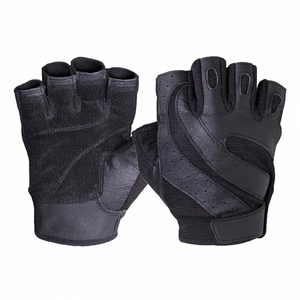 <b>Half</b> Finger Fitness Gloves Black Leather Suede Mesh Gym Training Weight Lifting Workout Breathable Non <b>Slip</b> Hand Grips Unisex - Product Image 1
