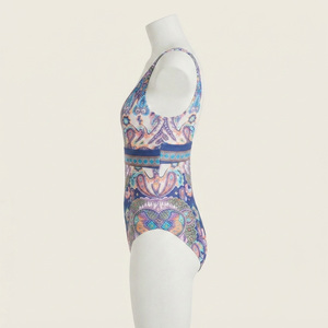 Women's <b>Bikini</b> Crew Neck Paisley Print High Waist Spandex Polyester Stretch Contrast Binding Eco-Friendly Breathable 1 Front - Product Image 2
