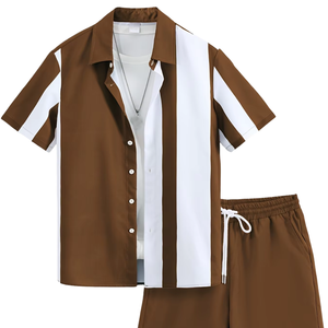 Conjunto de Camisa y Pantalón para Hombre, Ropa de Verano, 100% Poliéster, 100% Algodón, Tejido de Punto, Estampado Liso con Logotipo, Ropa Casual de Verano, Última Llegada - Product Image 1