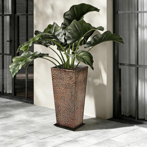 24 Tall Metal Planter –Hand-Hammered Textured <b>Large</b> Bronze Flower <b>Pots</b> Box with Saucer for Outdoor & Indoor Garden Planter - Product Image 2