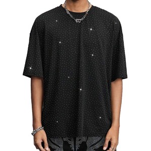 เสื้อยืดโอเวอร์ไซส์สีดำประดับคริสตัลวิบวับ สไตล์ฮิปฮอป สตรีทแวร์ สำหรับผู้ชาย - Product Image 1