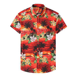เสื้อเชิ้ตฮาวายลายดอกไม้สีแดงสำหรับผู้ชาย แขนสั้น ปกคอพับ ระบายอากาศได้ดี แห้งเร็ว ผ้าป๊อปลิน เสื้อเชิ้ตสำหรับวันหยุด สไตล์ฤดูร้อน - Product Image 2