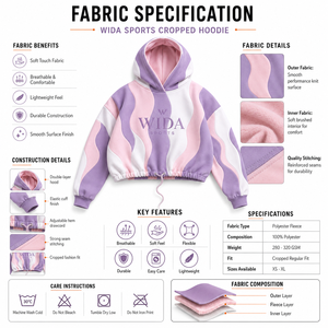 Sudadera con capucha corta de poliéster con estampado por sublimación en rosa lavanda de 280–320 GSM para mujer, personalizada - Product Image 6