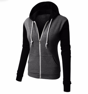 Sweat-shirt unisexe à capuche zippé, coupe ajustée, manches longues, décontracté, pour l'automne, noir, gris, couleur unie, tricoté en molleton bouclette - Product Image 3