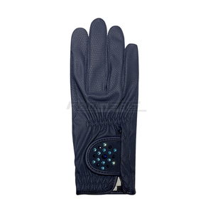 Gants d'équitation pour femmes en cuir avec strass, bleu foncé, à doigts entiers, antidérapants, avec poignets élastiques, compatibles écran tactile, pour l'hiver - Product Image 4