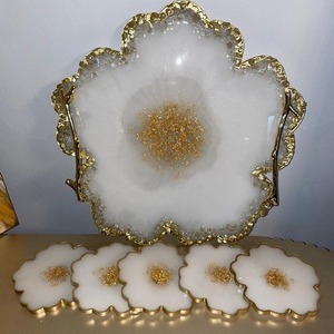 Bandeja de Resina Epoxi Estilo Océano, Bandeja Decorativa Hecha a Mano para Mesa de Centro, Decoración del Hogar, Bandeja Organizadora de Arte de Lujo - Product Image 4