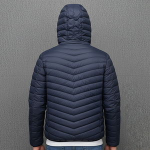 <b>Men's</b> Hooded Quilted <b>Jacket</b> Winter Waterproof Windproof Stand Collar Zipper Front Logo Casual 100% Polyester Worsted Cotton - Product Image 3