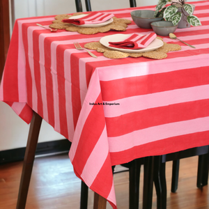 Striped Red Pink Rectangular <b>Tablecloth</b> Cotton Polyester <b>Linen</b> Washable Classic Style Home Dining Cover - Product Image 2