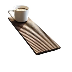 Plateau carré en bois d'acacia sculpté à la main avec texture ondulée, plateau de service décoratif moderne, bol central - Product Image 1