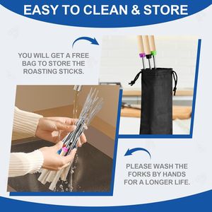 Set di 10 bastoncini estensibili da 32 pollici per arrostire marshmallow, colori assortiti, riutilizzabili, con manico in legno, strumenti premium per barbecue - Product Image 4
