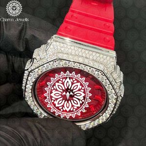 Charm Jewells Luxury Stainless Steel <b>Watch</b> Red Dial <b>Diamond</b> Bezel Analog Quartz Polygon Case Silicone Band Unisex - Product Image 2