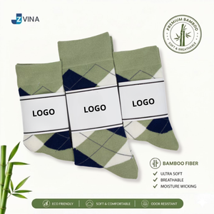 JZVINA Men's Bamboo Fiber Crew <b>Socks</b> Green Argyle Pattern Soft Breathable <b>Moisture</b> Wicking Eco Friendly Custom Logo Autumn Wear - Product Image 1