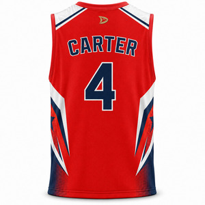 TALON Stars Basketball Jersey V-Neck Tank Top <b>Red</b> Sublimated Moisture Wicking Adult Men's Athletic Apparel - Product Image 2