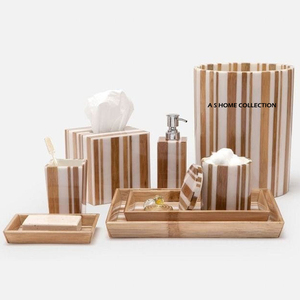 Ensemble de 8 pièces de salle de bain en bois de qualité supérieure, couleur marron, accessoires de salle de bain pour la maison - Product Image 1