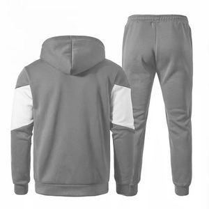 Ensemble de survêtement à capuche pour homme, color block gris et blanc, manches longues, fermeture éclair, poches latérales, respirant, style sportif, idéal pour l'automne - Product Image 2