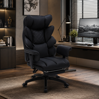 Chaise de bureau de direction confortable à dossier haut en cuir PU blanc, hauteur réglable, base en nylon avec repose-pieds