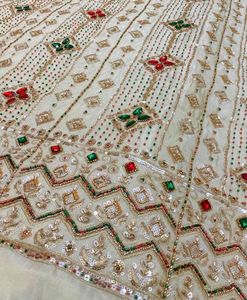 New Updated Handwork Beads Imported Silk <b>Fabric</b> <b>for</b> Premium Ethnic Wear Bridal Dresses Gowns & Designer Apparel - Product Image 5
